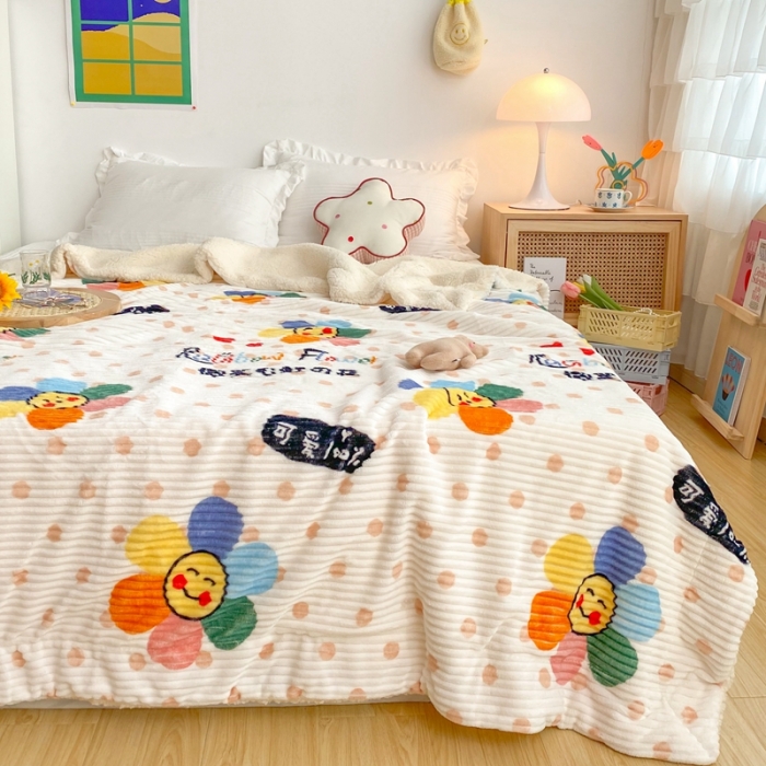 91家纺网 家纺一手货源 找家纺 顾里 新款ins网红少女心温暖牌魔法牛奶绒毛毯 七彩花