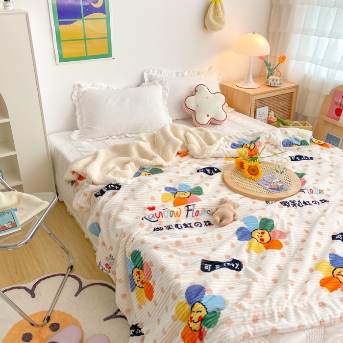 91家纺网 家纺一手货源 找家纺 顾里 新款ins网红少女心温暖牌魔法牛奶绒毛毯 七彩花