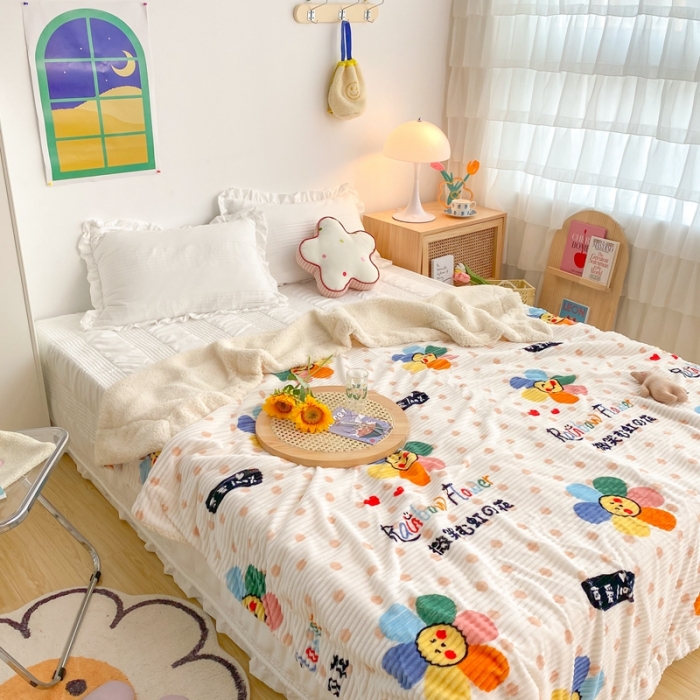 91家纺网 家纺一手货源 找家纺 顾里 新款ins网红少女心温暖牌魔法牛奶绒毛毯 七彩花