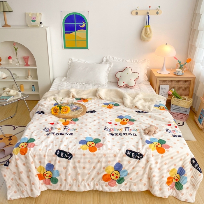 91家纺网 家纺一手货源 找家纺 顾里 新款ins网红少女心温暖牌魔法牛奶绒毛毯 七彩花