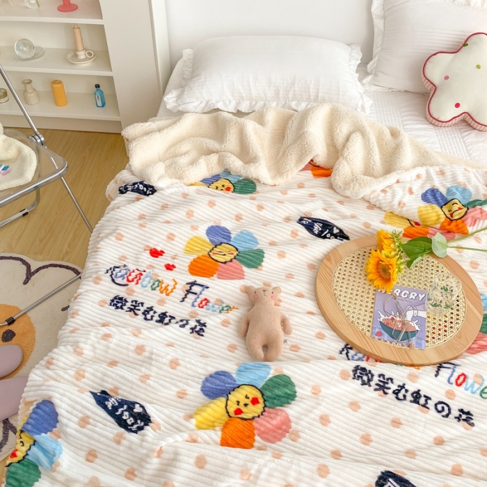 91家纺网 家纺一手货源 找家纺 顾里 新款ins网红少女心温暖牌魔法牛奶绒毛毯 七彩花