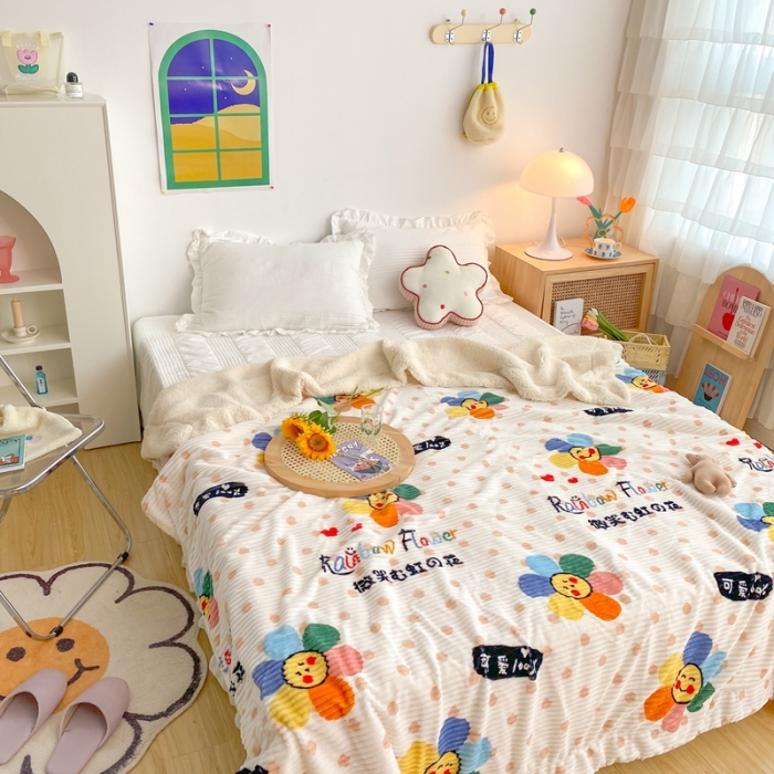 91家纺网 家纺一手货源 找家纺 顾里 新款ins网红少女心温暖牌魔法牛奶绒毛毯 七彩花