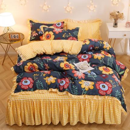 米莱 2020新款韩版亲肤棉床裙四件套 心动花园