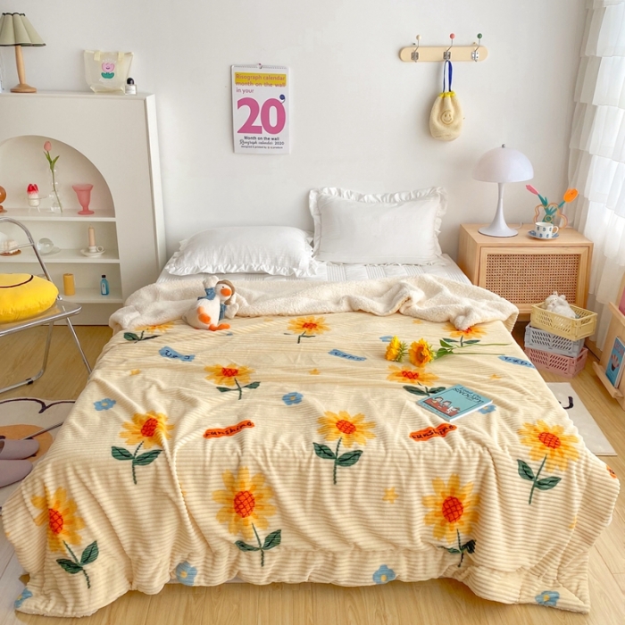 91家纺网 家纺一手货源 找家纺 顾里 新款ins网红少女心温暖牌魔法牛奶绒毛毯 向日葵