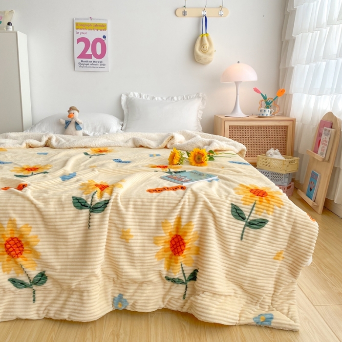 91家纺网 家纺一手货源 找家纺 顾里 新款ins网红少女心温暖牌魔法牛奶绒毛毯 向日葵