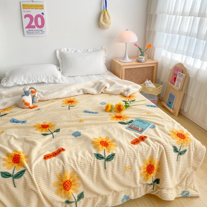 91家纺网 家纺一手货源 找家纺 顾里 新款ins网红少女心温暖牌魔法牛奶绒毛毯 向日葵