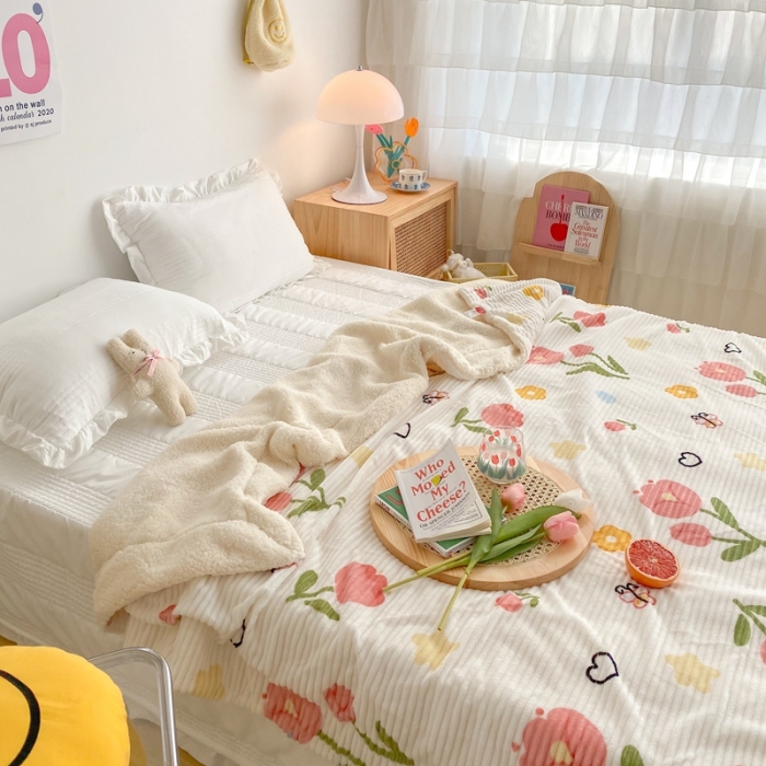 91家纺网 家纺一手货源 找家纺 顾里 新款ins网红少女心温暖牌魔法牛奶绒毛毯 郁金香