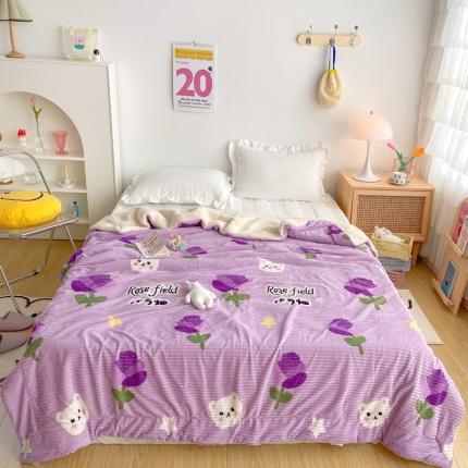 顾里 新款ins网红少女心温暖牌魔法牛奶绒毛毯 紫玫瑰