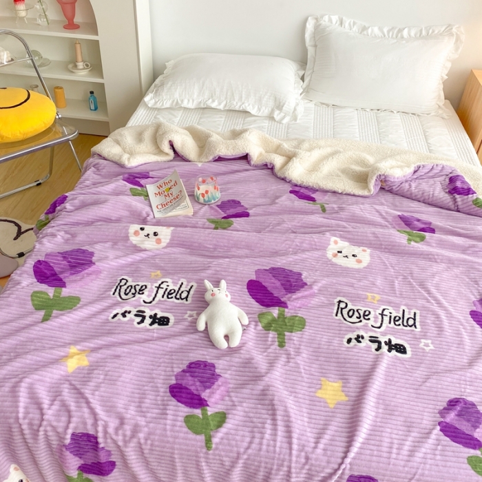 91家纺网 家纺一手货源 找家纺 顾里 新款ins网红少女心温暖牌魔法牛奶绒毛毯 紫玫瑰