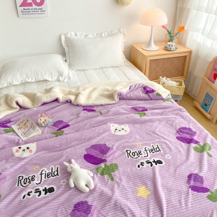 91家纺网 家纺一手货源 找家纺 顾里 新款ins网红少女心温暖牌魔法牛奶绒毛毯 紫玫瑰