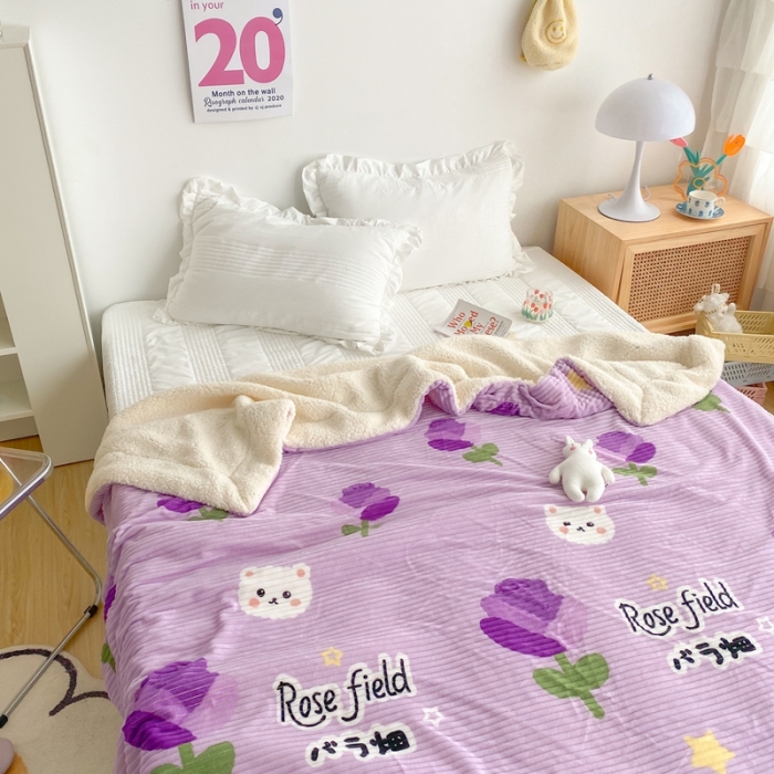 91家纺网 家纺一手货源 找家纺 顾里 新款ins网红少女心温暖牌魔法牛奶绒毛毯 紫玫瑰