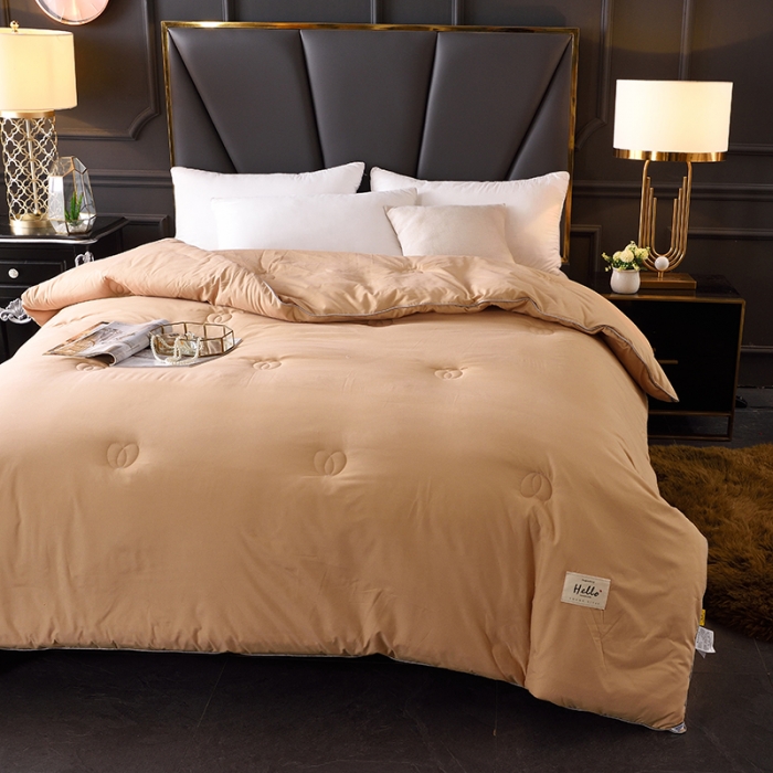 91家纺网 家纺一手货源 找家纺 德芙2020新款纯色整张棉高密磨毛亲肤被 古金色