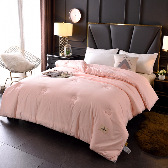 91家纺网 家纺一手货源 找家纺 德芙2020新款纯色整张棉高密磨毛亲肤被 粉玉色