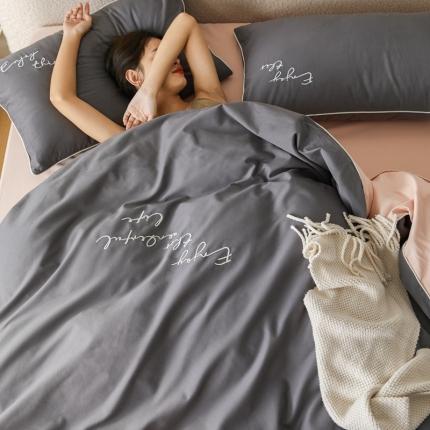 优然居2020新款100支婴儿暖绒棉轻奢风刺绣四件套 轻奢粉灰