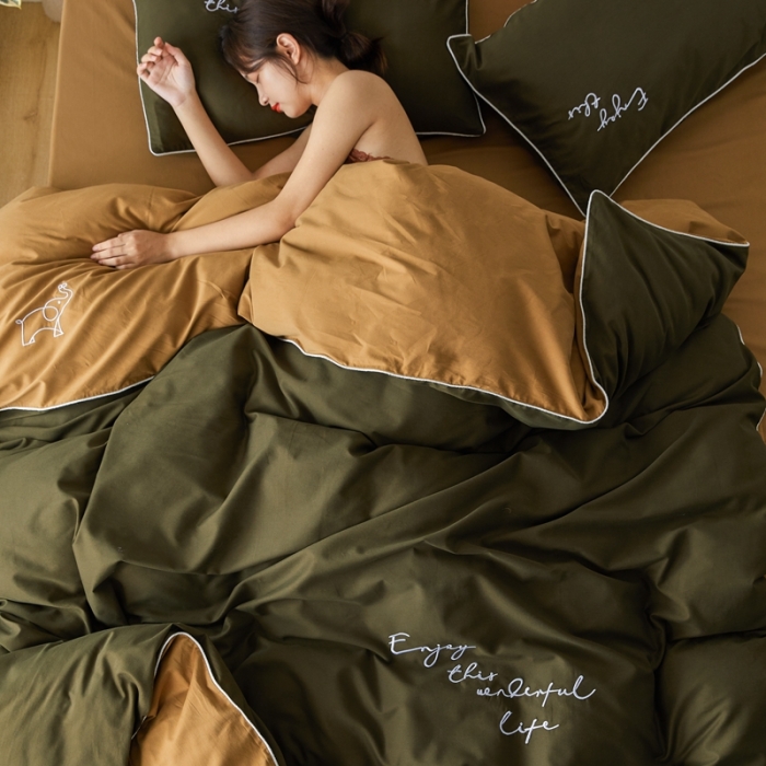 91家纺网 家纺一手货源 找家纺 优然居2020新款100支婴儿暖绒棉轻奢风刺绣四件套 霜绿大地色