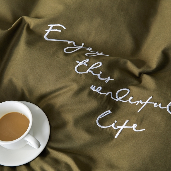 91家纺网 家纺一手货源 找家纺 优然居2020新款100支婴儿暖绒棉轻奢风刺绣四件套 霜绿大地色