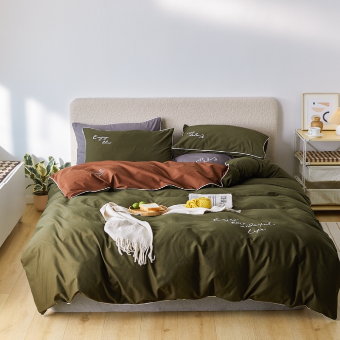 91家纺网 家纺一手货源 找家纺 优然居2020新款100支婴儿暖绒棉轻奢风刺绣四件套 霜绿复古色