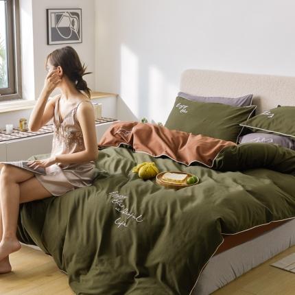 优然居2020新款100支婴儿暖绒棉轻奢风刺绣四件套 霜绿复古色