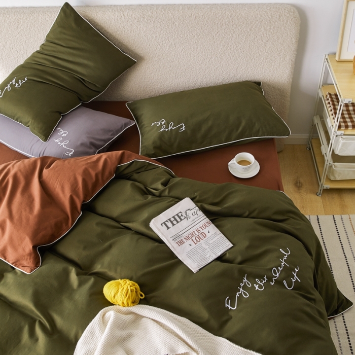 91家纺网 家纺一手货源 找家纺 优然居2020新款100支婴儿暖绒棉轻奢风刺绣四件套 霜绿复古色