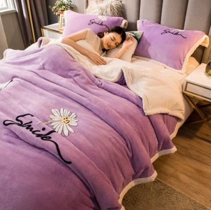 居家元素双层毛毯加厚牛奶绒贝贝绒空调毯午睡毯多功能盖毯魅力紫
