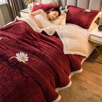 居家元素双层毛毯加厚牛奶绒贝贝绒空调毯午睡毯多功能盖毯-酒红