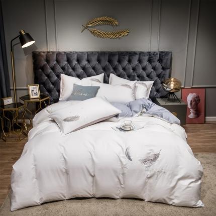 91家纺网 家纺一手货源 找家纺 （总）骏腾 2022新款全棉羽毛绣花四件套纯棉三件套