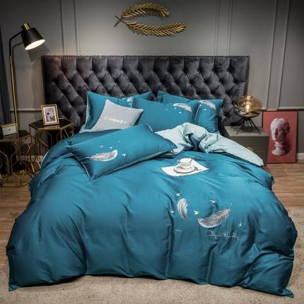 91家纺网 家纺一手货源 找家纺 （总）骏腾 2022新款全棉羽毛绣花四件套纯棉三件套