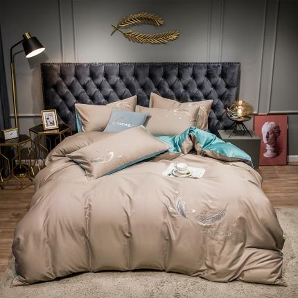 91家纺网 家纺一手货源 找家纺 （总）骏腾 2022新款全棉羽毛绣花四件套纯棉三件套