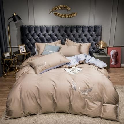 91家纺网 家纺一手货源 找家纺 （总）骏腾 2022新款全棉羽毛绣花四件套纯棉三件套