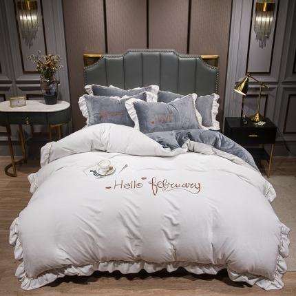 91家纺网 家纺一手货源 找家纺 （总）骏腾2022新款韩版绣花你好美丽系列水晶绒四件套宝宝绒