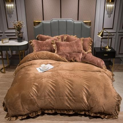 91家纺网 家纺一手货源 找家纺 （总）骏腾2022新款韩版绣花你好美丽系列水晶绒四件套宝宝绒