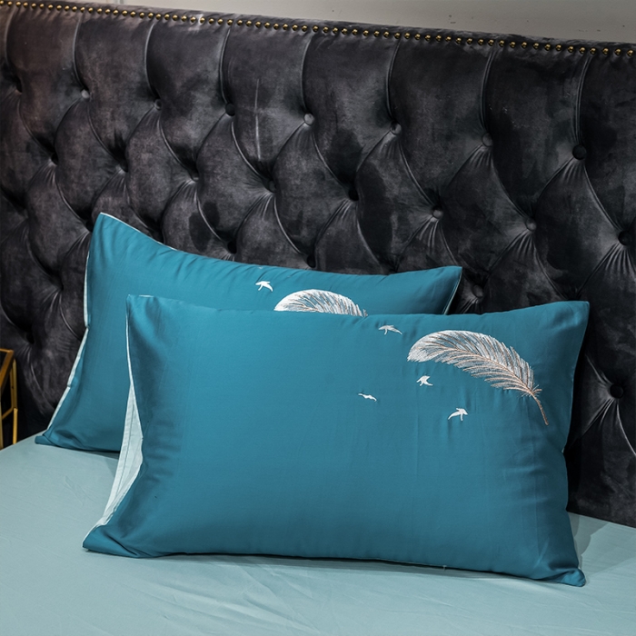 91家纺网 家纺一手货源 找家纺 骏腾 2022新款全棉羽毛绣花四件套 羽毛-宝兰+湖蓝