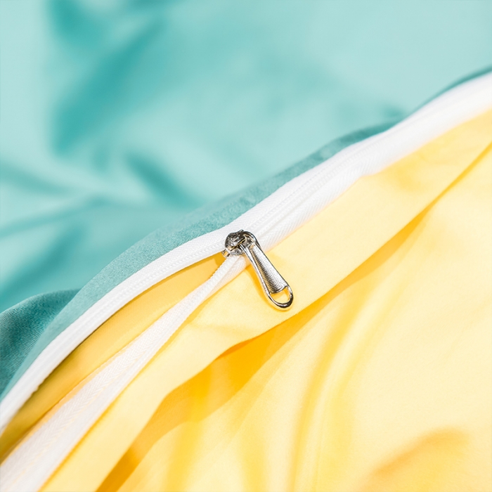 91家纺网 家纺一手货源 找家纺 骏腾 2022新款全棉羽毛绣花四件套 羽毛-果绿+姜黄