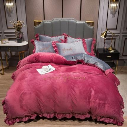 91家纺网 家纺一手货源 找家纺 骏腾2022新款韩版绣花你好美丽系列水晶绒四件套宝宝绒豆沙灰