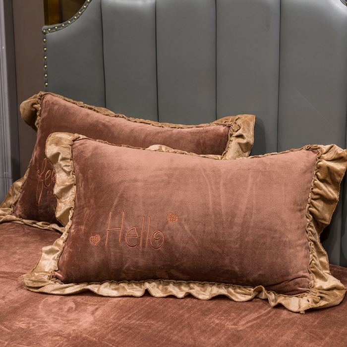 91家纺网 家纺一手货源 找家纺 骏腾2022新款韩版绣花你好美丽系列水晶绒四件套宝宝绒卡其棕