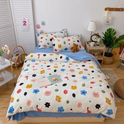 星期八 2020新款秋冬加厚保暖牛奶绒四件套 动物花花