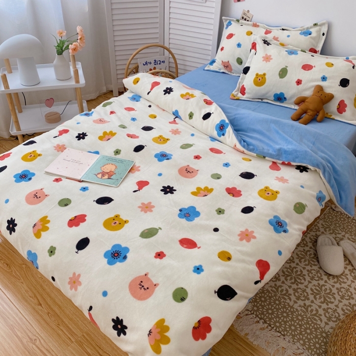 91家纺网 家纺一手货源 找家纺 星期八 2020新款秋冬加厚保暖牛奶绒四件套 动物花花