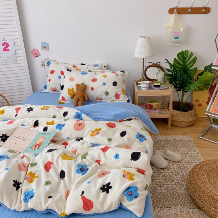 91家纺网 家纺一手货源 找家纺 星期八 2020新款秋冬加厚保暖牛奶绒四件套 动物花花