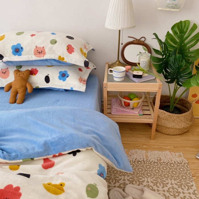 91家纺网 家纺一手货源 找家纺 星期八 2020新款秋冬加厚保暖牛奶绒四件套 动物花花