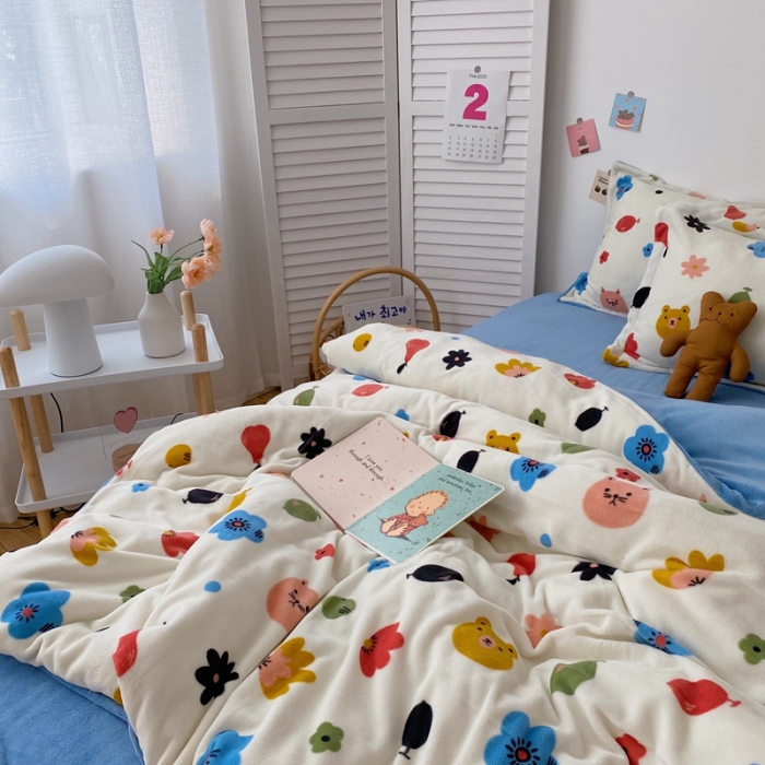 91家纺网 家纺一手货源 找家纺 星期八 2020新款秋冬加厚保暖牛奶绒四件套 动物花花