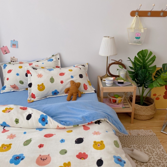 91家纺网 家纺一手货源 找家纺 星期八 2020新款秋冬加厚保暖牛奶绒四件套 动物花花