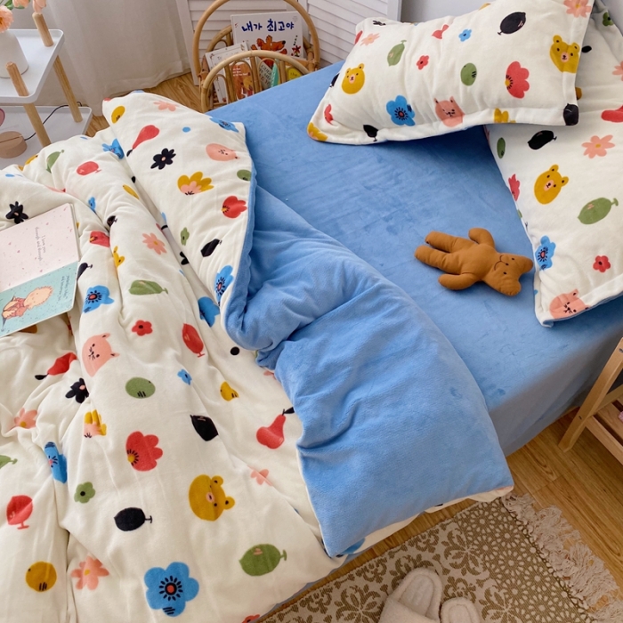 91家纺网 家纺一手货源 找家纺 星期八 2020新款秋冬加厚保暖牛奶绒四件套 动物花花