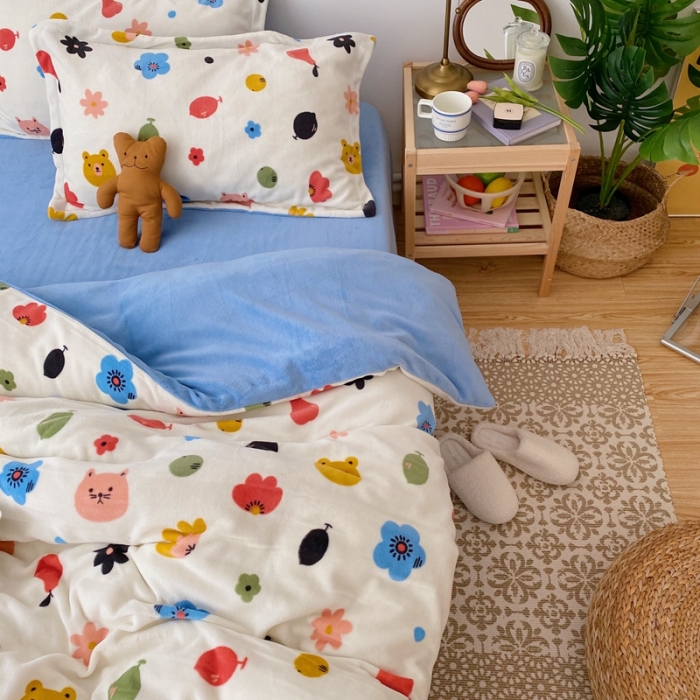 91家纺网 家纺一手货源 找家纺 星期八 2020新款秋冬加厚保暖牛奶绒四件套 动物花花