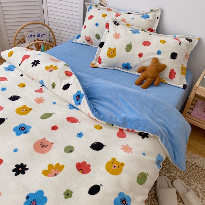 91家纺网 家纺一手货源 找家纺 星期八 2020新款秋冬加厚保暖牛奶绒四件套 动物花花