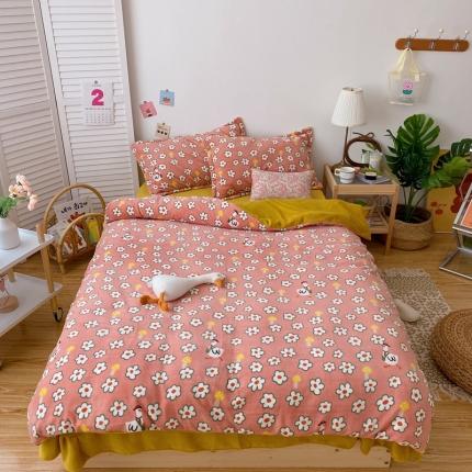 星期八 2020新款秋冬加厚保暖牛奶绒四件套 可爱小鹅