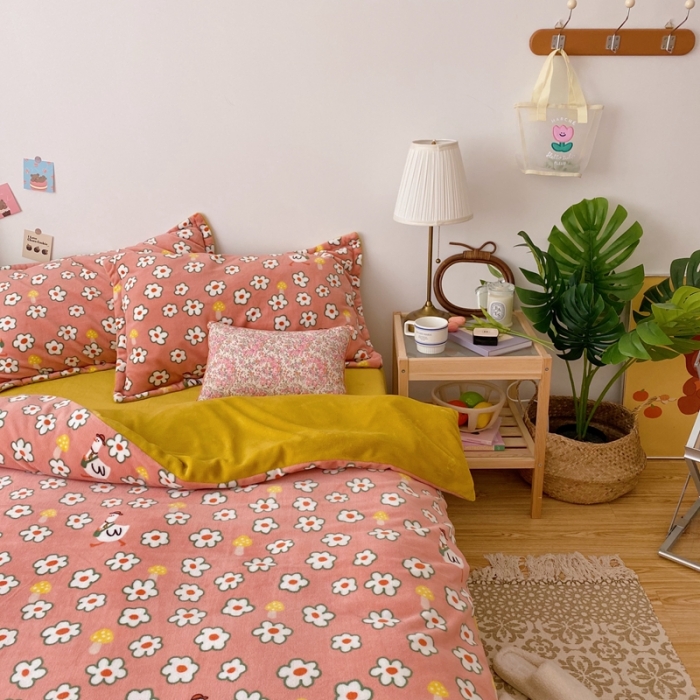 91家纺网 家纺一手货源 找家纺 星期八 2020新款秋冬加厚保暖牛奶绒四件套 可爱小鹅