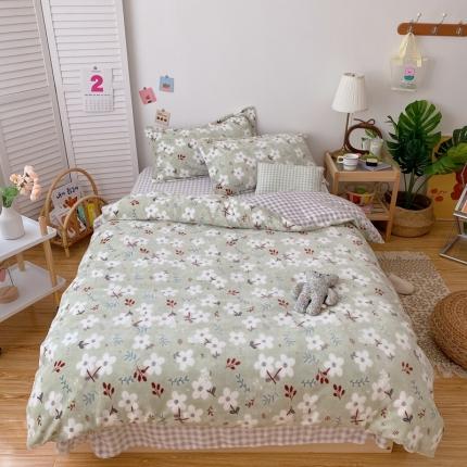 星期八 2020新款秋冬加厚保暖牛奶绒四件套 漫花绿