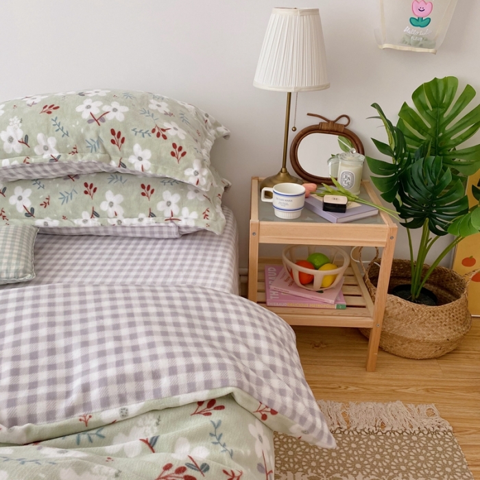 91家纺网 家纺一手货源 找家纺 星期八 2020新款秋冬加厚保暖牛奶绒四件套 漫花绿