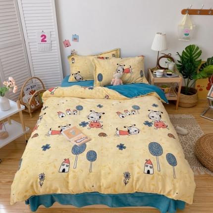 星期八 2020新款秋冬加厚保暖牛奶绒四件套 皮皮狗