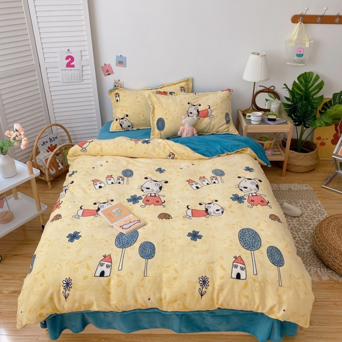 91家纺网 家纺一手货源 找家纺 星期八 2020新款秋冬加厚保暖牛奶绒四件套 皮皮狗